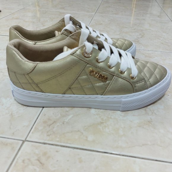 GUESS Women's Loven Casual Lace-Up Sneakers GOLD TONE Size 5 - Picture 9 of 12
